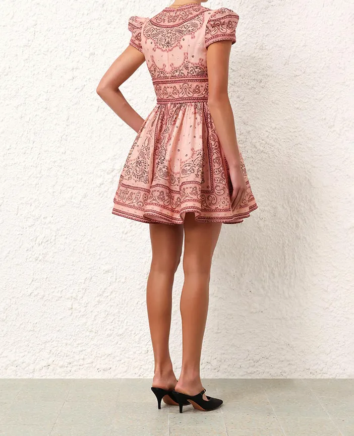 Zimmermann Matchmaker Structured Mini Dress Pink Bandana Size 2